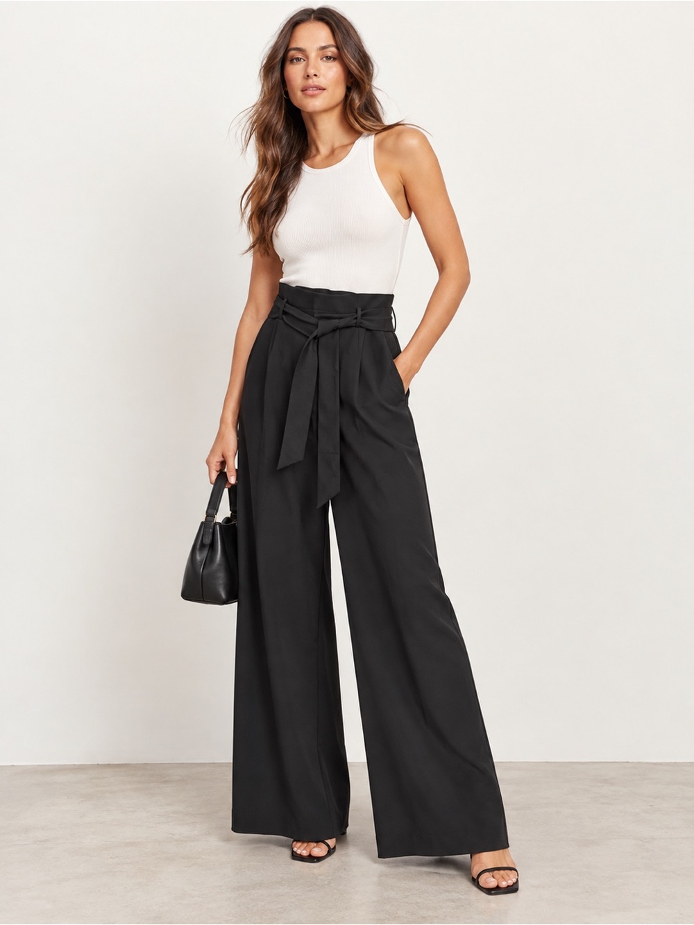 Reformation Starry Black Tie Waist Wide Leg Pants Size 10
